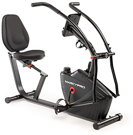 Marcy Dual Action Cross Training Recumbent Exercise Bike with Arm Exercisers, Gym Equipment for Work from Home Fitness, Black JX-7301