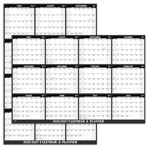 Yearly Wall Calendar 2026-2027 - 2026-2027 Wall Calendar Dry Erase, Jul.2026 - Jun.2027, 34.6 x 22.9, Dry Erase Calendar for Wall, Wet & Dry Erase Laminated - Black