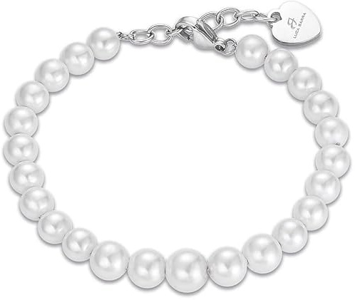 Luca Barra Bracciale da Donna Bracciale in Acciaio con Perle Bianche. Lunghezza: 17 + 3 cm. La referenza è bk2100