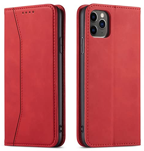 OKZone Coque pour iPhone 12 / iPhone 12 Pro (6,1 Pouces), PU Cuir Portefeuille Housse Flip Pochette Étui à Rabat Case avec Antichoc TPU Housse [Emplacements Cartes] [Fonction Support] (Rouge)