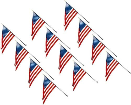 12 PACK USA School Classroom 16X24 Stick Flag SET Steel Wall Bracket (3FT STAFF)
