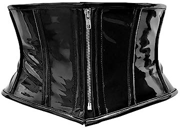 Hi-GERMANWEARS Womens Underbust Black PVC Steel Boned Body Waist Shaper with Strong Zip Closuer taillenkorsett Corsets (DE/NL/SE/PL, Alphanumerisch, XL, Regular, Regular, Black)