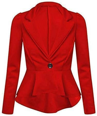 Prime fashions Peplum blazer för kvinnor – smal passform långärmad krusig kort jacka kappa, Röd, 40