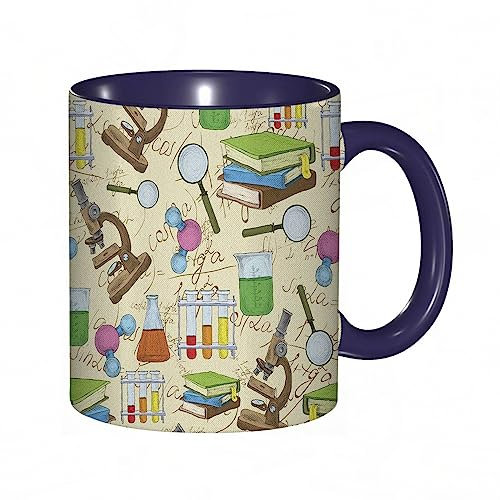 Taza divertida de cerámica de 14 onzas,Science Lab Sketch Books Ecuación Lupa Microscopio Molécula M Imprimir,apta para lavavajillas, regalos de computadora,regalos geek para hombres, taza de ciencia