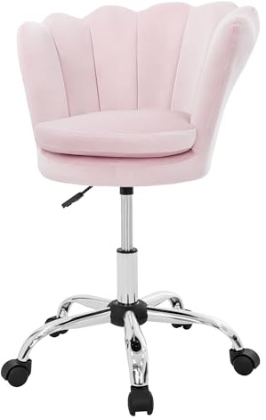 ML-Design Sedia da Scrivania per Bambini in Velluto Rosa Chiaro con Schienale a Conchiglia Struttura in Metallo Poltroncina Regolabile in Altezza e Girevole Ideale come Poltrona da Trucco o Toeletta
