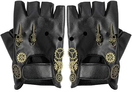 KRYMSON 1 par gotiska handskar, steampunk-handskar, halvfingerhandskar, svart, One size