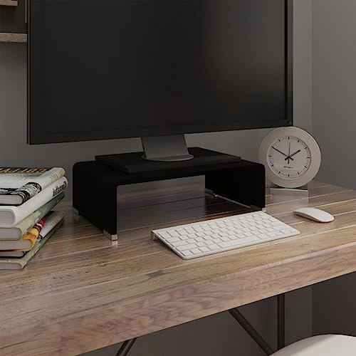 FUDUGEHMIOFWFJJ fernsehschrank,fernsehtisch,tv Bank,TV-Tisch/Bildschirmerhöhung Glas Schwarz 40x25x11 cmGeeignet für Wohnzimmer, Schlafzimmer, Eingang