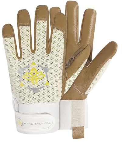 Apis Tactical – Professional Beekeeping Gloves made from goatskin leather, short bee gloves with reinforced sting protection, Pro, Beige, Size L