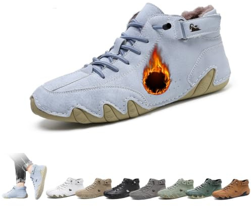 Italienska handgjorda höga stövlar Unisex Outdoor All-terräng Minimalistiska Beck-skor Lättviktsventilerande Halkfria Casual Barfotaskor for vandring Camping & kör Chukka-stövlar(Light blue Velvet,43