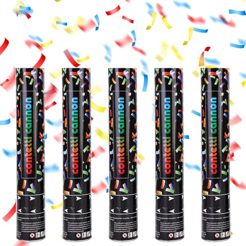 Rppiup 5pcs Confetti Cannons, 30cm Party Poppers, Large Wedding Confetti Cannon,6m Effect Height, Biodegradable Confetti for Party, Weddings, Anniversary, Graduation, New Year, Celebration(Colorful)