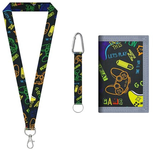 Kids Wallet Tri fold Coin Pocket,Boys Wallets for Teenagers,Children Neck Pouch with Zipper Key Chain and ID Window Card Holders with Lanyard and Key Chain Holder for Toddler Children Birthday Gifts