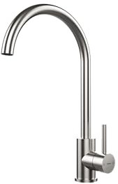 TEKA Robinet de cuisine monocommande, bec haut rotatif à 360°, aérateur écologique anticalcaire limiteur de débit 5 l/min, acier inoxydable AISI 304, Easy Fix, modèle UNI 9310