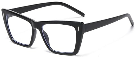 LJCZKA Occhiali Luce Blu Occhi di Gatto Donna, Montatura Occhiali da Vista Grande Occhiali Anti Luce Blu Antiriflesso Chiara Lente per Computer, Gioco (Nero, 0.0, x)