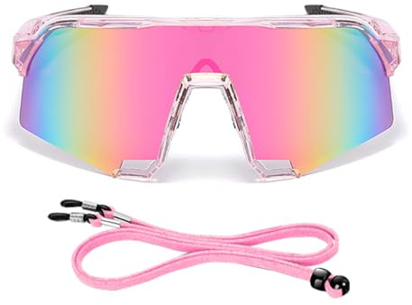 FOSDICK Occhiali da Sole Sportivi, UV400 Occhiali Veloci da Ciclismo Antivento per MTB, Running, Bici e Attività Outdoor, Rosa