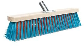 Street Broom Head with Nylon Bristles, 50cm Width, Wooden Handle Mount, Blue and Red