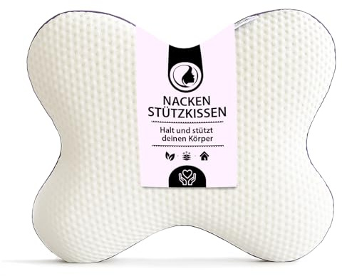 MaxxGoods ortopedisk fjärilskudde av minnesskum + örngott – ergonomisk kudde – nackstödskudde andas för personer som sover på sida, rygg och mage – för allergiker