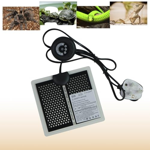 FIPASEN Reptile Heat Pad, Reptile Heating Mat with 7 Button Temperature Adjustment for Reptiles Tortoise Snakes Lizard Gecko Hermit Crab Turtle Amphibians - Terrarium Heat Mats (5W, 6x5.5 inches)