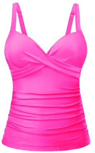 Women's Underwire Tankini Top Only - Push Up Swimsuit Top with Bra Support Tummy Control Bathing Suit Top No Bottom 2025, Hot Pink, 18 Plus
