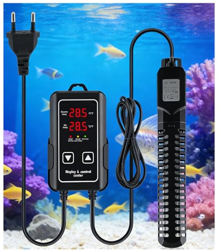 Nastopee 500W Hygger Calefacción Acuario Potencia Regulable, Sumergible Calefacción para Acuario Temperatura de 18 a 35 ℃ con protección automática de 400 a 800 litros