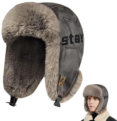 ZoneYan Unisex Cappello da Aviatore, Cappelli con Pelliccia Sintetica, Berretto Antivento Invernale, Berretto Caldo Invernale da Pilota Trapper Uomo Donna Cappellino Ushanka Russo