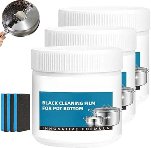 Pâte puissante pour enlever les résidus brûlés pour ustensiles de cuisine - Nettoyant puissant multi-usages, film de nettoyage noir, réparation des rayures, convient pour fond de casserole, cuisine