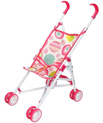 A2Z 4 Kids Dolls Buggy Folding Pushchair for Dolls Lightweight Toy Pram with Metal Frame & Double Wheels Pretend Play Stroller for Girls Indoor Outdoor Role Play Gift Sweet Pink Circles