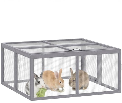Pawhut Rabbit Run 6ft with Wire Mesh Openable Roof 110 x 105 x 50 cm Grey