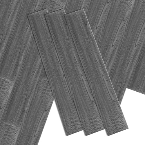 ISOISL PVC-golvbeläggning självhäftande, 90 plattor ca 12,5 m² vinylgolv självhäftande, golvplattor 91,5 x 15,2 cm laminat golvbrädor, vinylplattor för golvvärme, halkfri vattentät, mörkgrå