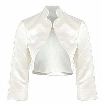 Flora Ivory Satin Wedding Shrug/Prom Bolero/Jacket,3/4 Length Sleeve (Medium)