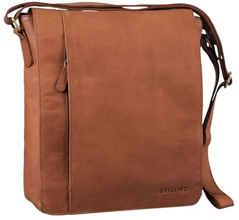 STILORD Paul axelväska herr läder högt format messenger bag i vintage design läderväska för 13,3 tum MacBook iPad DIN A4 herrväska äkta läder Farbe:Sadelbrun
