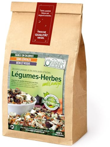 ORIGINAL LECKERLIES® Gemüse-Kräutermix, 500g getreidefreie Gemüseflocken mit Kräutern, Hundeflocken, Barf Zusatz Hund Hundefutter – Naturprodukt für Hunde