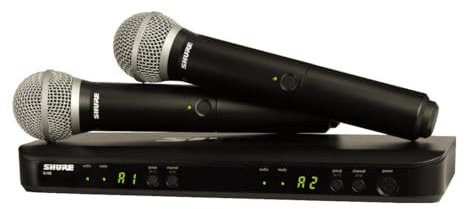 Shure BLX288/PG58 UHF Wireless Microphone System - Perfect for Church, Karaoke, Vocals - 14-Hour Battery Life, 300 ft Range | Includes (2) PG58 Handheld Vocal Mics, Dual Channel Receiver | J11 Band
