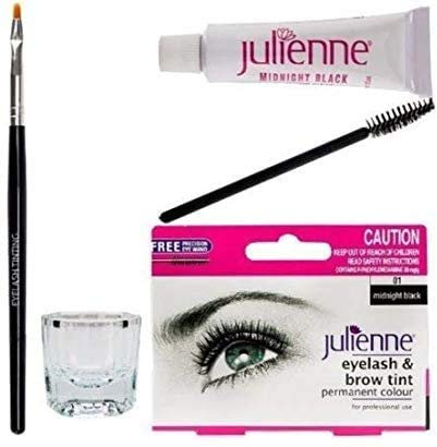 New Julienne Eyelash Eyebrow Tinting Kit Dye Midnight black Brush Tint Dish