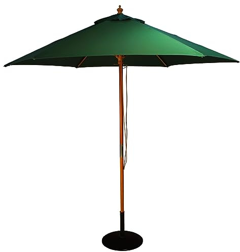 BrackenStyle Wooden Garden Parasol – Pully Operated and Machine Washable Garden Umbrella – 11 Colours - 15kg Black Concrete Base Included (Green)