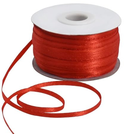 TONIFUL 3mm x 183m Red Thin Solid Satin Ribbon Giant Spool Double Face Woven Polyester Fabric Ribbons for Crafts Hanging Tags Invitation Card Balloons Bouquet Hair Gift Wrapping Party Decoration