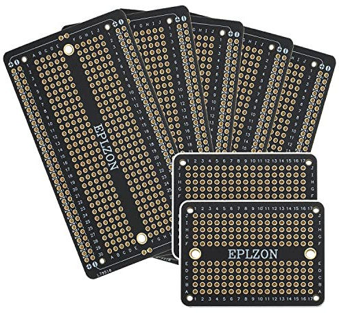 EPLZON Plated PCB Solder-able Breadboard for Electronics Projects Compatible with Arduino Soldering Projects 2.05x3.5 (5 Pack + 2 Mini Board, Black)