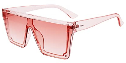 FOURCHEN occhiali da sole quadrati oversize per donna uomo alla moda con montatura piatta grande tonalità, Rosa trasparente., Oversized