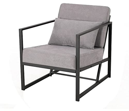 Mingone Sessel Wohnzimmer Design Loungesessel Cocktailsessel Polstersessel Einzelsofa Vintage Retro ohne Hocker Einzelsessel mit Metallrahmen und Leinen,Taupe 60 x 72 x 72cm