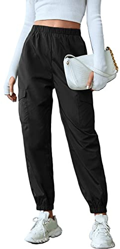 TUORE Pantalones con Puños para Mujer, Joggers para Mujer de Cintura Alta con Puño en el Tobillo y Bolsillo Cargo para Ir de Compras (S)