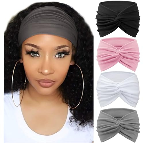 DRESHOW 4 Piezas Diadema Para Mujer Turbante Bohemia Elástico Cinta Banda para El Cabello Diadema Accesorios Para El Cabello