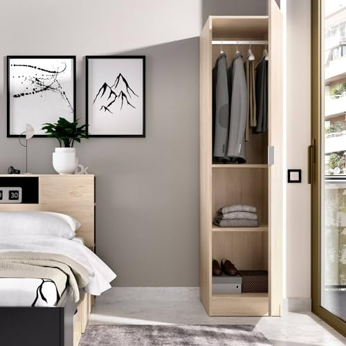 Dmora - Armoire Polyvalente 1 Porte Cusna, Cintre pour Chambre à Coucher, Armoire Multifonction, 41x52h184 cm, Chêne