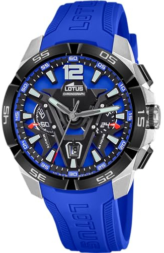 LOTUS Montre Homme Analogique Caoutchouc Bleu - Quartz - Chronographe - Calendrier - Verre Minéral Résistant - Étanche 10 ATM 18944/4 Vortex