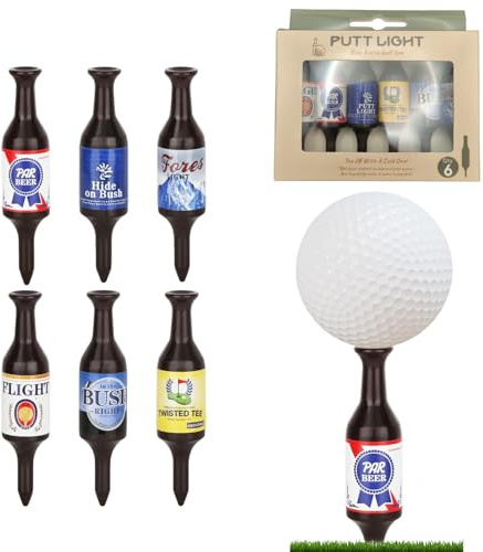 Quixotical 6 Pezzi Tee da Golf Forma di Bottiglia di Birra, Divertenti Tee da Golf, Tee da Golf in Plastica Resistente, per Uomini, Padri, Golfisti Altezza 9 cm (Marrone Scuro)