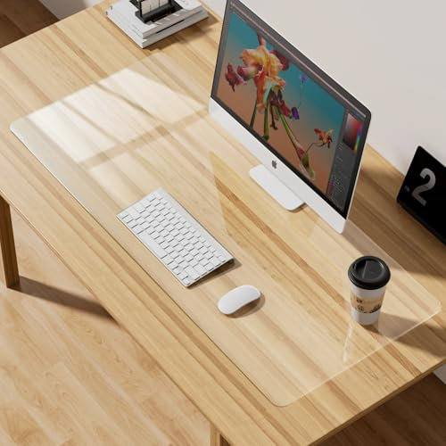 Schreibtischunterlage Transparent,Wasserdicht Schreibtischunterlage aus PVC,Rutschfest Schreibtischmatte,Runde Kanten Schreibunterlagen für Büro und Zuhause-60X35cm