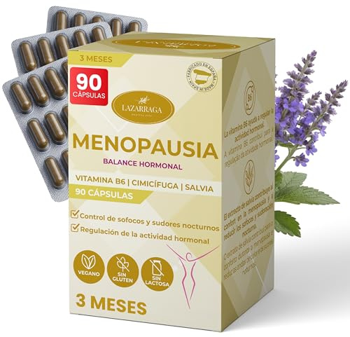 MENOPAUSIA COMPLEX 3 EN 1 con Vitamina B6, Cimifuga y Salvia | Control de Sofocos | Regula los cambios hormonales l | Sin Soja ni Conservantes | 3 Meses de Tratamiento | 90 Cápsulas Veganas