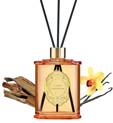 M&SENSE Raumduft Vanille Sandelholz Duft 240ml|Reed Diffuser mit 5 Duftstäbchen|Luxus Lufterfrischer für Badezimmer,Wohnung,Heimdekoration|Raumduft Stäbchen,Home Oil Diffuser