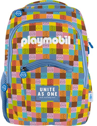 Dohe - Mochila Escolar Ergonómica - Gran Capacidad (20L), 6 Bolsillos, Compartimento para Portátil/Tablet, Correas para Carro - Playmobil Unite as One