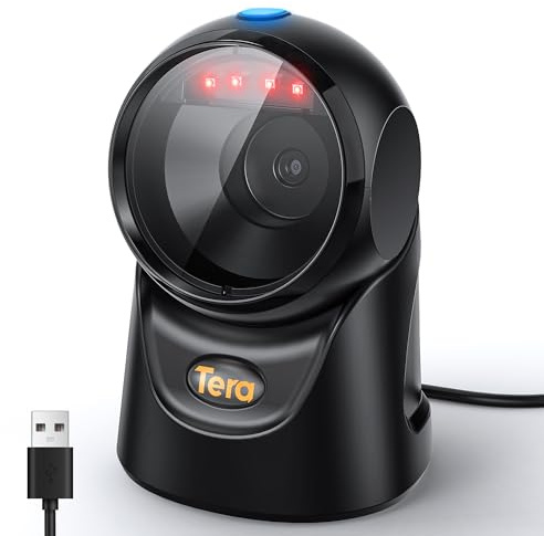 Tera Streckkodsskanner plattform rundstrålande 1D 2D QR-kod skrivbordsläsare handsfree USB-kabelansluten justerbar vinkel, plug-and-play för POS stormarknad lager detaljhandel sjukhus 9700