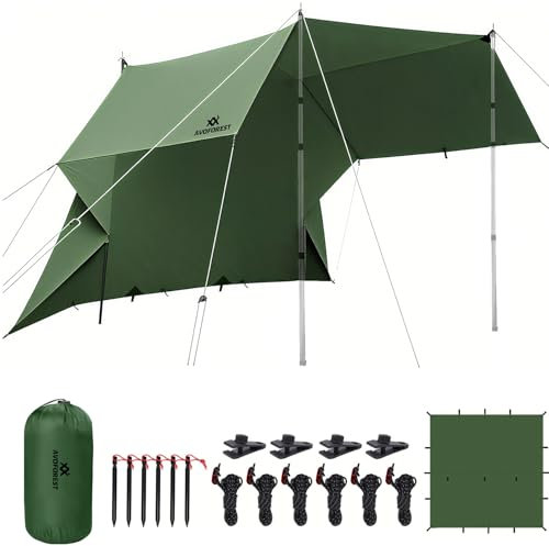 AVOFOREST Tarp 3x3 Wasserdicht, Tarp Ultraleicht Zeltplane,Camping tarp mit 19 Öse+Aluminiumstifte+Nylonseile+Zelte Clips,Anti-UV & Schnee & Regen,für Outdoor Camping Picknick Wandern Hängematte