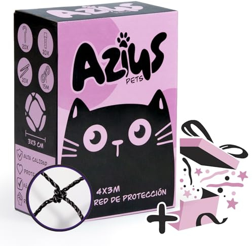 Azius PETS® Red para Gatos Reforzada | 4x3m | Red para Gatos terraza | Incluye Set de fijación | Red Reforzada con Alambre para Gatos | Malla Protectora para Balcón | Malla para Gatos Ventanas